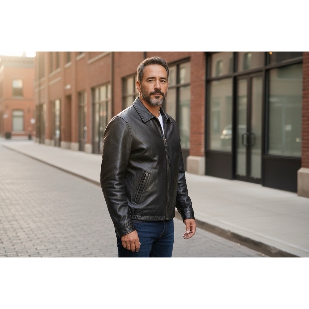 Roundtree And Yorke Men's Bomber Jacket Genuine Lamb Skin Leather‎  Black L